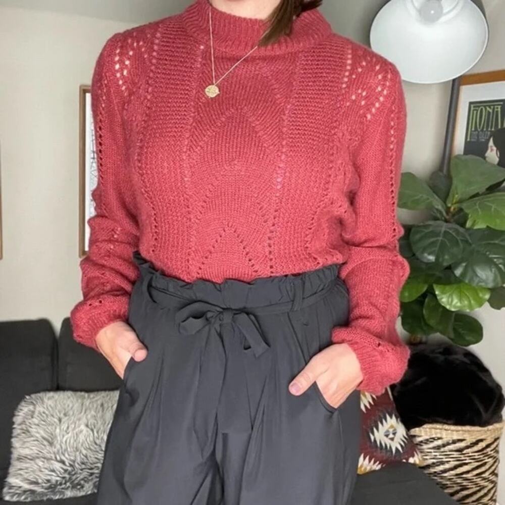 VILLA Coral Mockneck Knit Sweater lightweight balloon sleeve